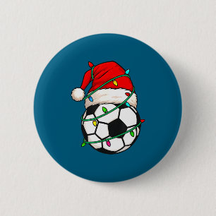Soccer With Santa Hat Funny Christmas Xmas Gift  Button