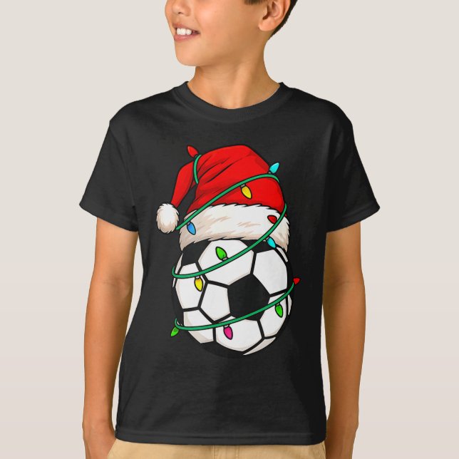 Soccer With Santa Hat Funny Christmas Xmas Gift  T-Shirt (Front)