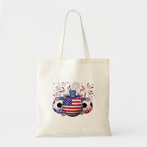 Soccer With Usa Flag Hat Fireworks Patriotic 4Th O Tote Bag