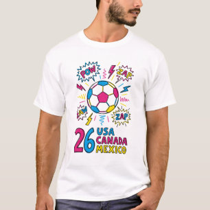 Soccer World Cup 2026 USA Canada Mexico Neon Comic T-Shirt