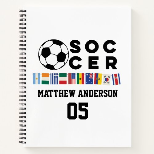 Soccer World Multi Flags Typography  Personalized Notebook