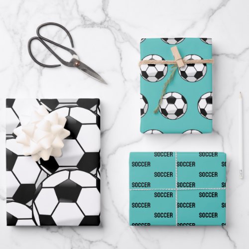 Soccer Wrapping Paper Flat Sheet Set of 3