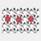 Soccer Football Balls Kids Name Red Christmas Wrapping Paper