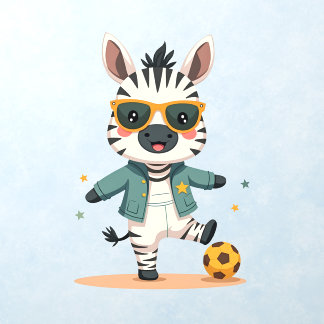 Soccer Zebra Minimalist Kids Room Decor Wall Decal