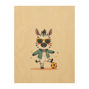 Soccer Zebra Minimalist Kids Wood Art
