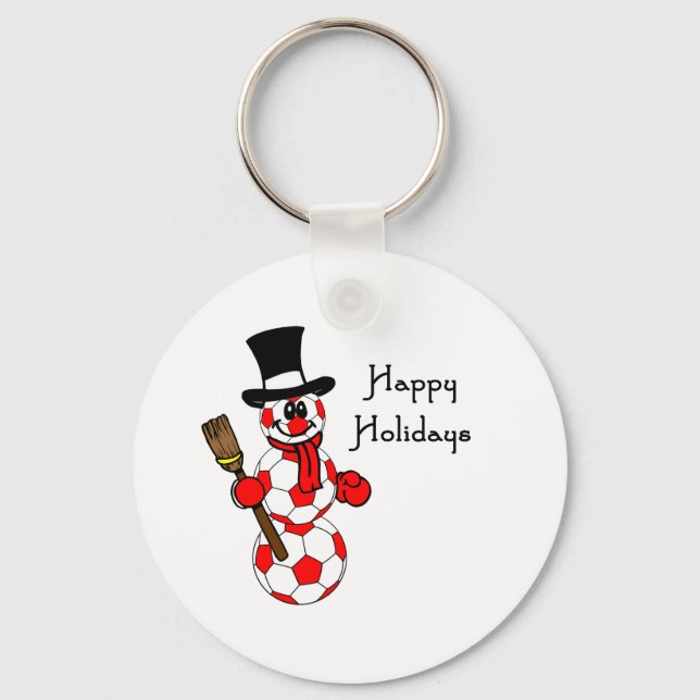 SoccerChick Snowman Happy Holidays Keychain (Front)