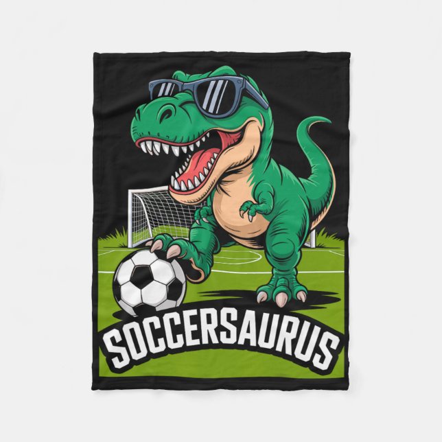 Soccersaurus Dinosaur T-rex Soccer Goalie Player F Fleece Blanket (Front)