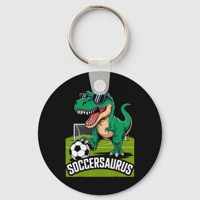 Soccersaurus Dinosaur T-rex Soccer Goalie Player F Keychain (Front)