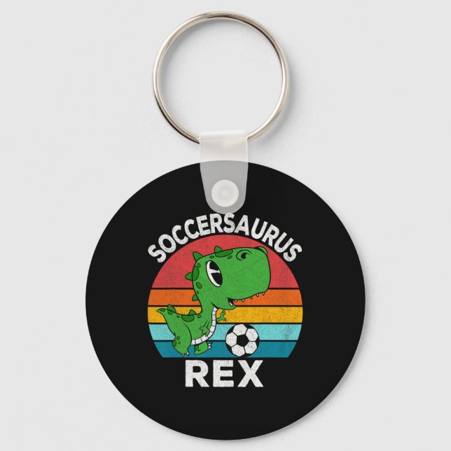 Soccersaurus Rex Soccer Dinosaur For Boys Kids  Keychain (Front)