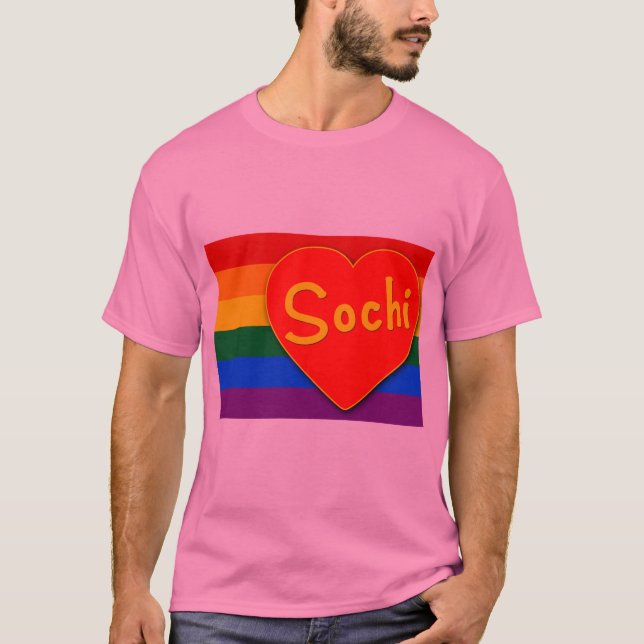 Sochi with Heart and Gay Pride Flag Rainbow T-Shirt (Front)
