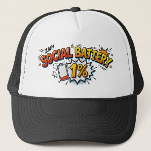 Social Battery 1% Funny Introvert Comic Trucker Hat