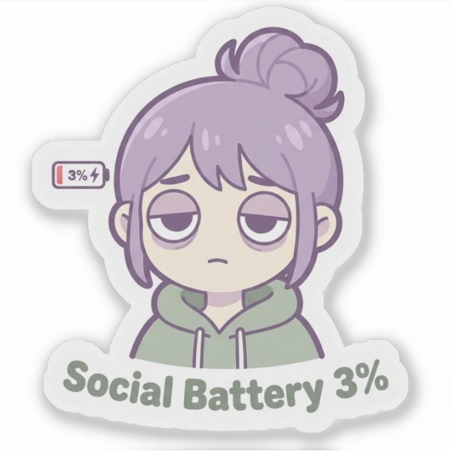 Social Battery 3% Cute Aesthetic Sticker (Front)
