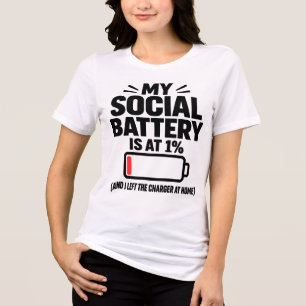 Social Battery At 1% Introvert Funny Tri-Blend Shirt