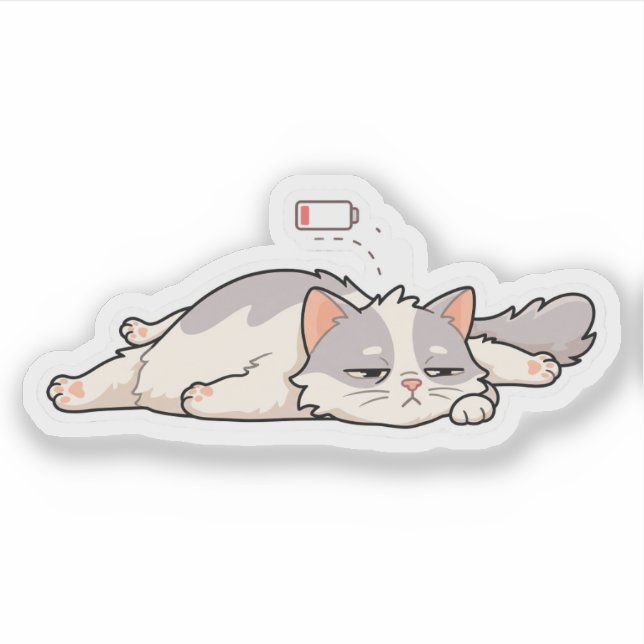 Social Battery Cat Funny Introvert Sticker (Front)