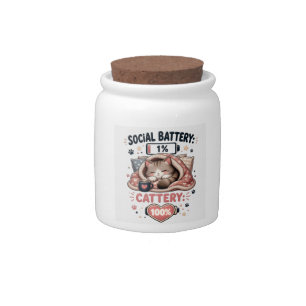Social Battery Cattery Cute Cat Introvert Quote Candy Jar
