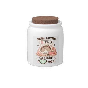 Social Battery Cattery Cute Cat Introvert Quote Candy Jar