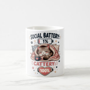 Social Battery Cattery Cute Cat Introvert Quote Coffee Mug