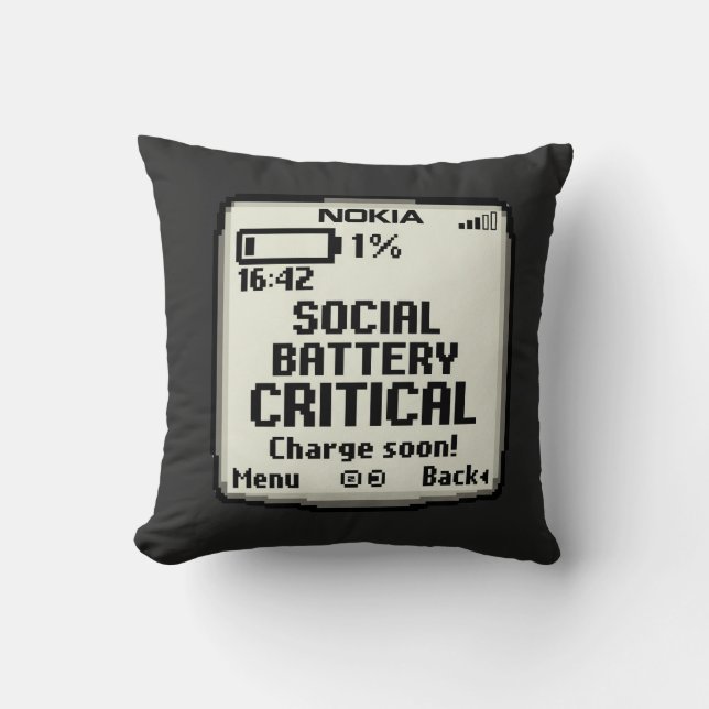 Social Battery Critical Funny Introvert Tech Desig Throw Pillow (Front)