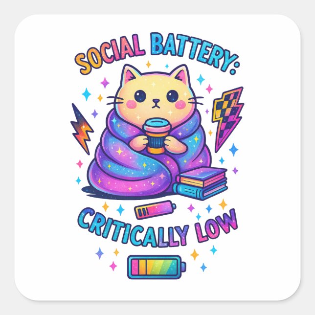 Social Battery Critically.... Square Sticker (Front)