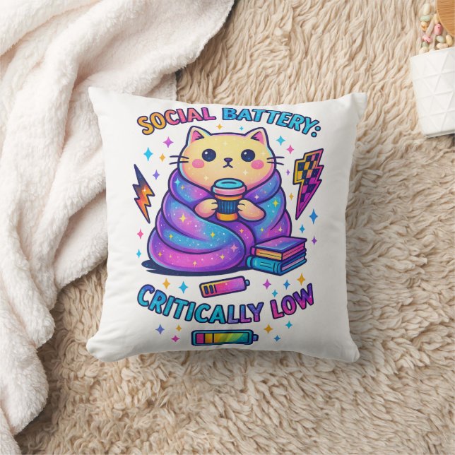 Social Battery Critically.... Throw Pillow (Blanket)