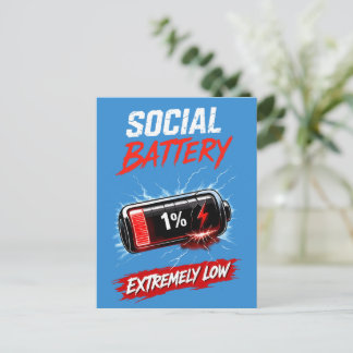 Social Battery Extremely Low – Funny Introvert Postcard