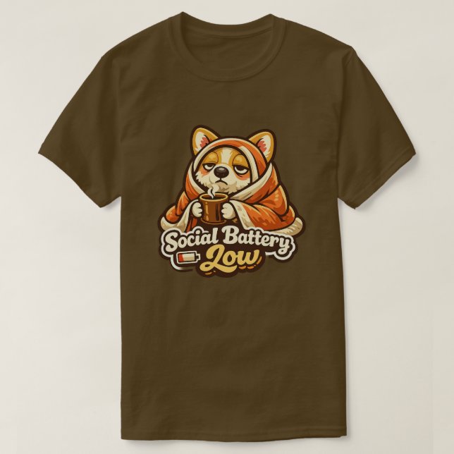 Social Battery Low Corgi T-Shirt Introvert Gift (Design Front)