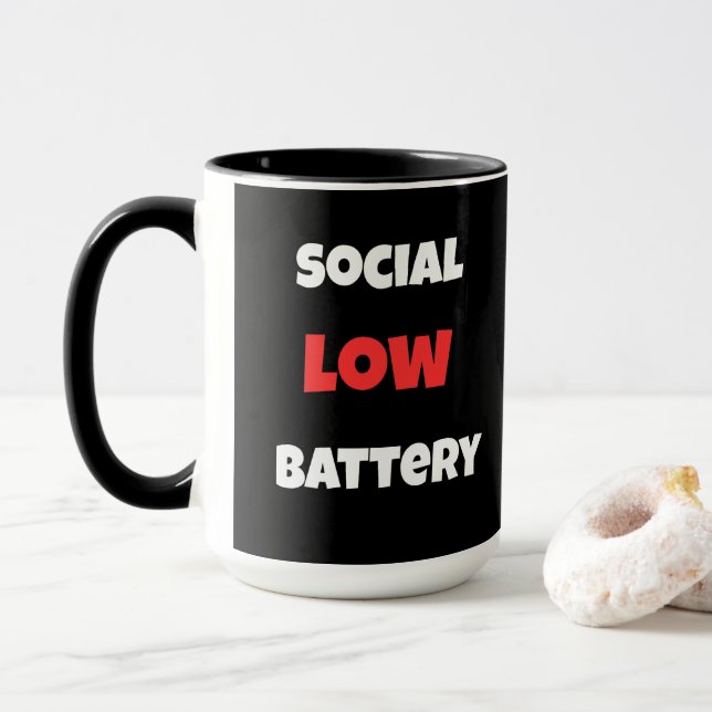 Social Battery Low Funny Coffee Mug -Black&White (With Donut)