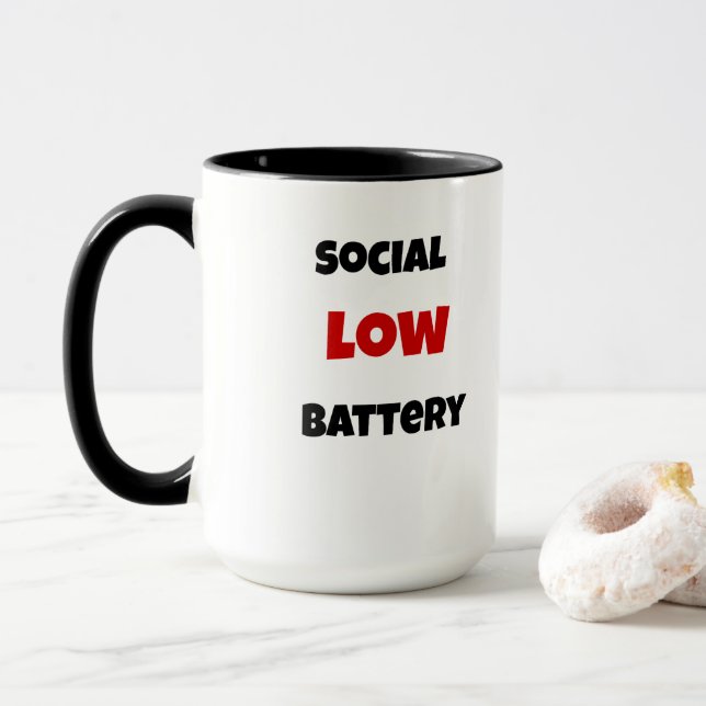 Social Battery Low Funny Coffee Mug -Black&White (With Donut)