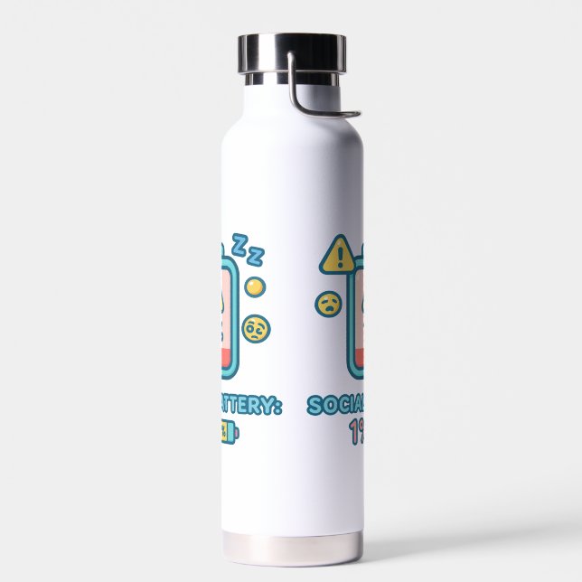 Social Battery Low Funny Introvert Design Water Bottle (Left)