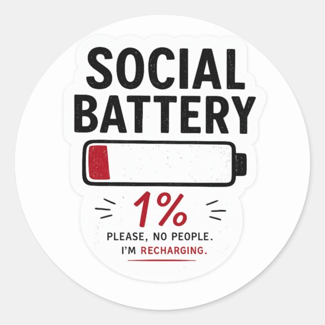 Social Battery Low Funny Introvert Sticker | Minim (Front)