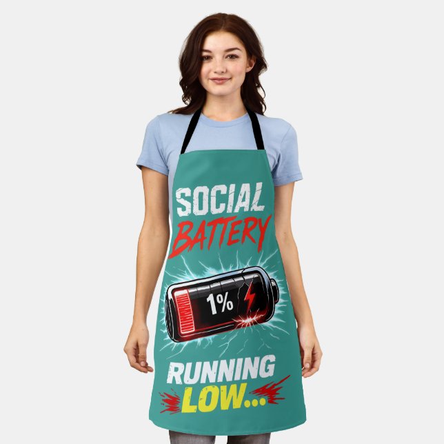 Social Battery Running Low Funny Introvert Shirt Apron (Worn)