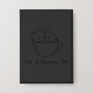 Social Battery Zero Introvert Cat Front Brain Back Button