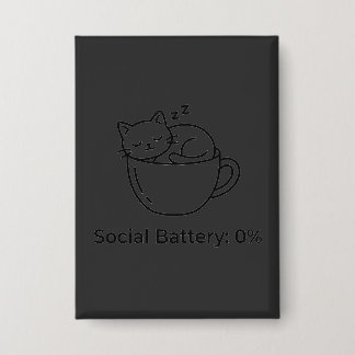 Social Battery Zero Introvert Cat Front Brain Back Button