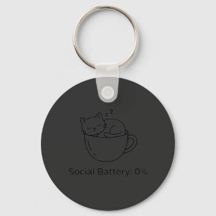 Social Battery Zero Introvert Cat Front Brain Back Keychain