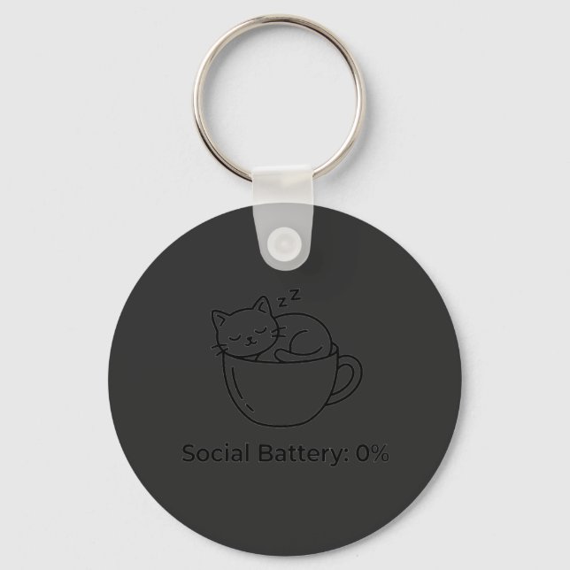 Social Battery Zero Introvert Cat Front Brain Back Keychain (Front)