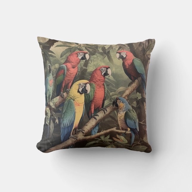 Social Canopy Gathering & Dense Rainforest Study Throw Pillow (Front)