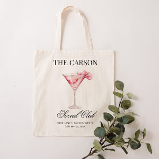 Social Club Pink Cocktail Bachelorette Canvas Tote Bag