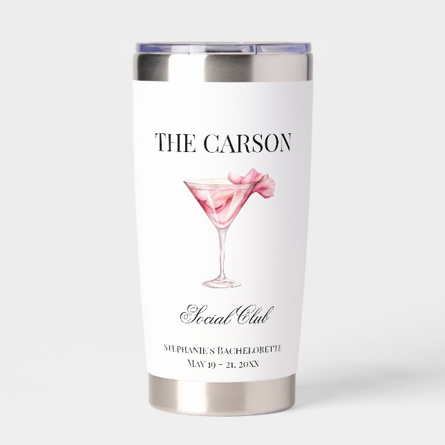 Social Club Pink Cocktail Custom Name Bridesmaid Insulated Tumbler (Front)