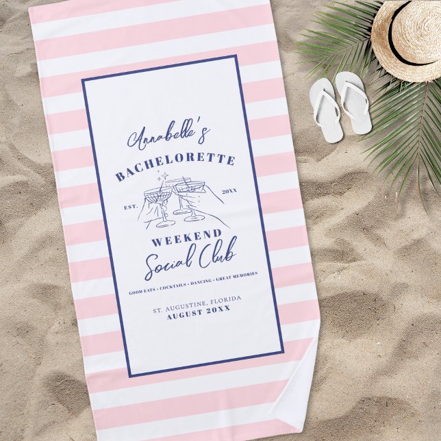 Social Club Preppy Bachelorette Party Beach Towel (Social Club Preppy Bachelorette Party Beach Towel)