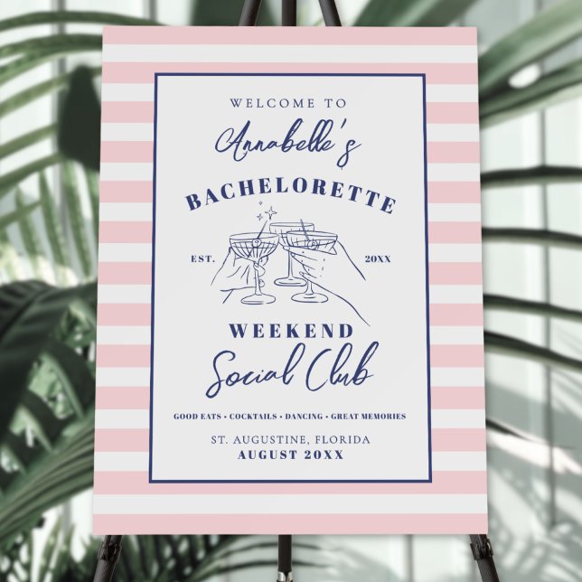 Social Club Preppy Bachelorette Party Welcome Sign (Social Club Preppy Bachelorette Party Welcome Sign)