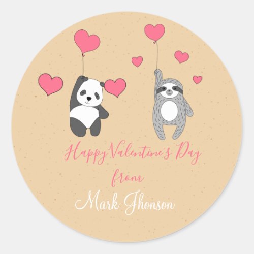 Social Distance Animals Valentine Card Classic Round Sticker