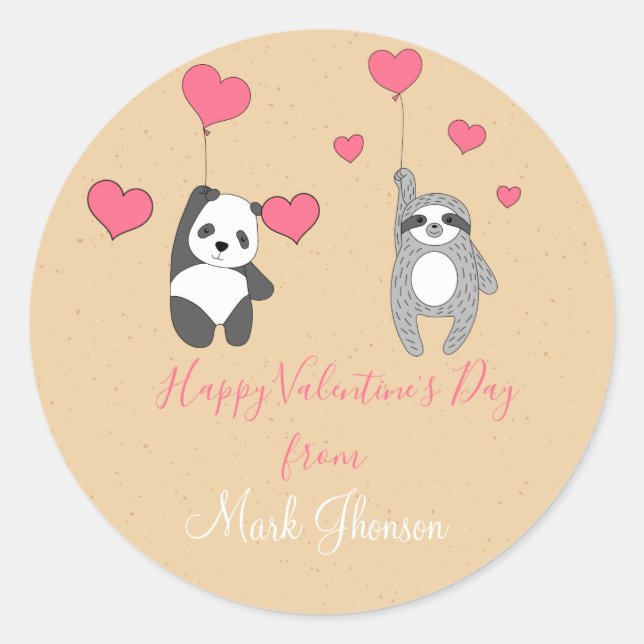 Social Distance Animals Valentine Card Classic Round Sticker (Front)