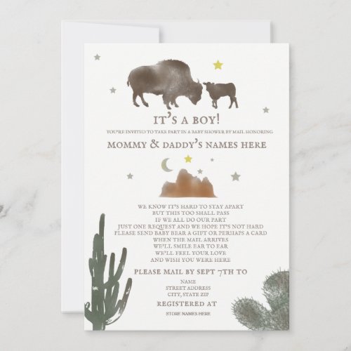 Social Distance Baby Shower By Mail Buffalo Bison Invitation