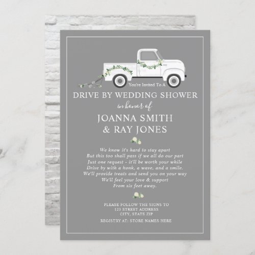 Social Distance Drive By Bridal Shower White Truck Invitation