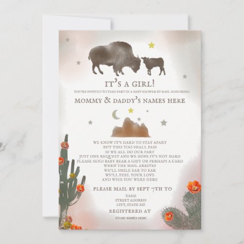 Social Distance Girl Baby Shower By Mail Buffalo Invitation