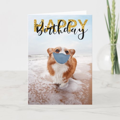 Social Distance Happy Birthday Dog Corgi Card