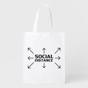 Social Distance modern typography and arrows funny Grocery Bag