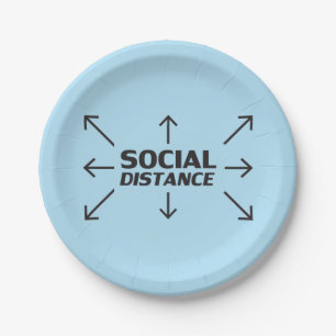 Social Distance modern typography funny light blue Paper Plates