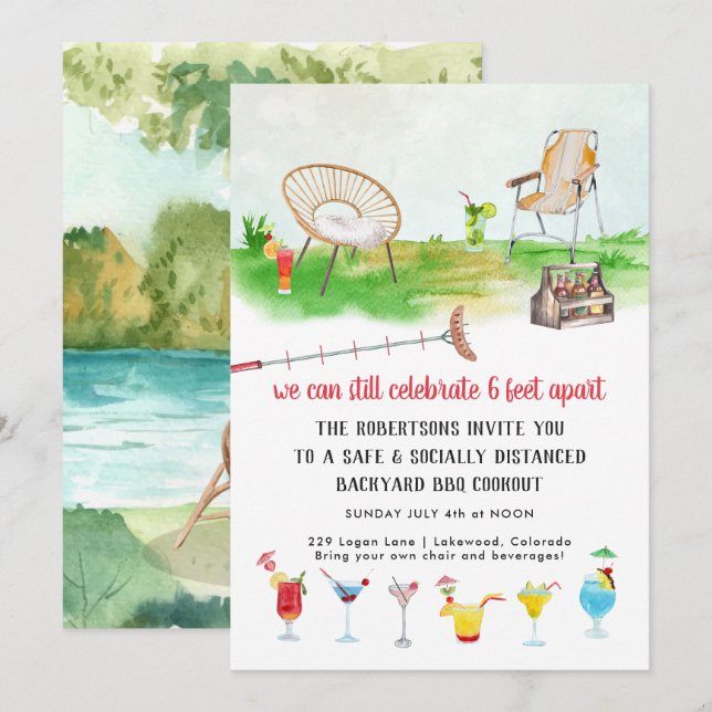 Social Distanced | Backyard BBQ Cookout Party Invitation (Front/Back)