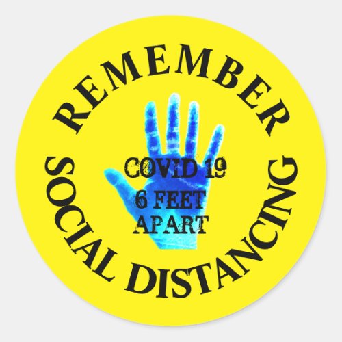 Social Distancing 6 Feet Apart Covid 19 Yellow Classic Round Sticker